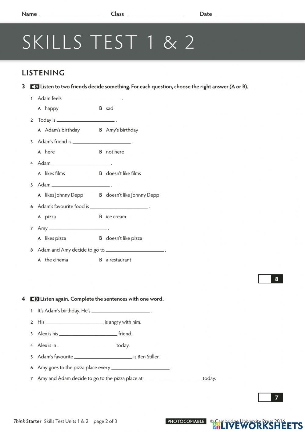 Listening test A1 online exercise for | Live Worksheets