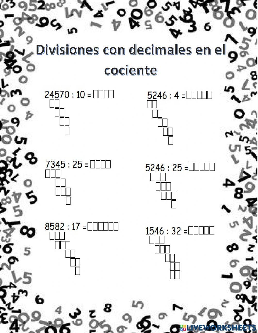 Divisiones con números decimales en el cuociente o cociente