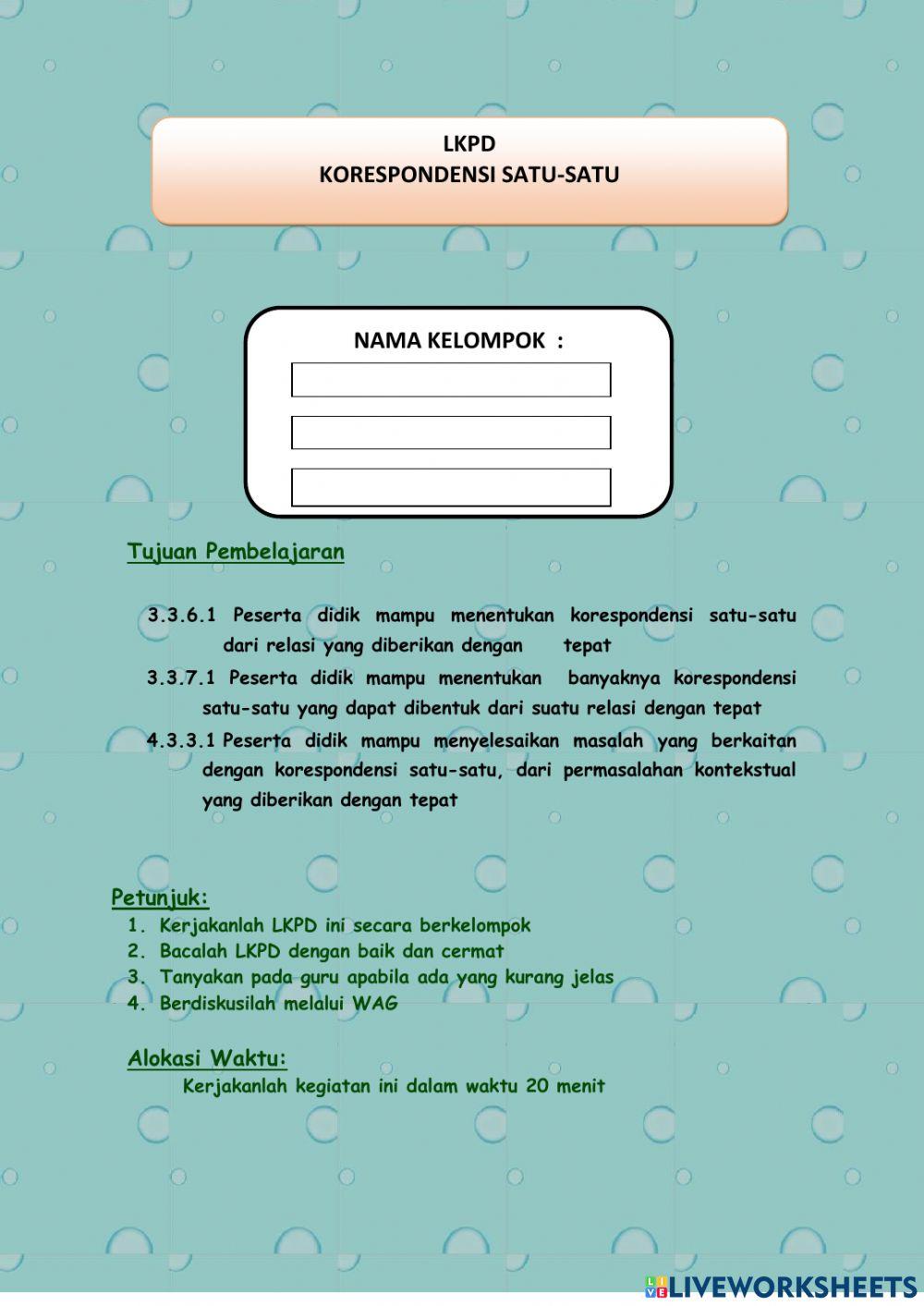 Lkpd korespondensi satu-satu ....