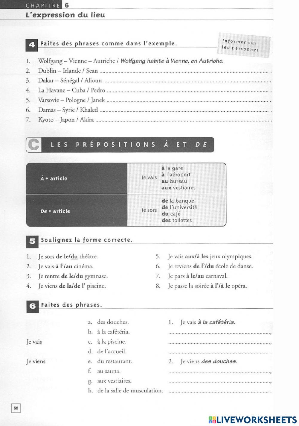 Les prépositions à, au, à la et aux