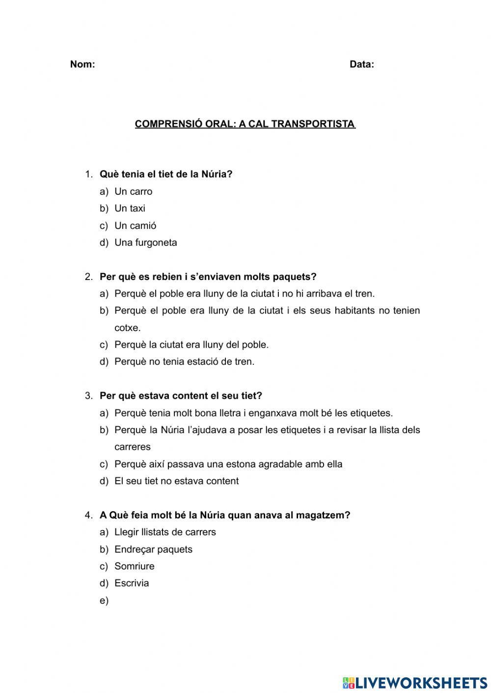 C.Oral A cal transportista