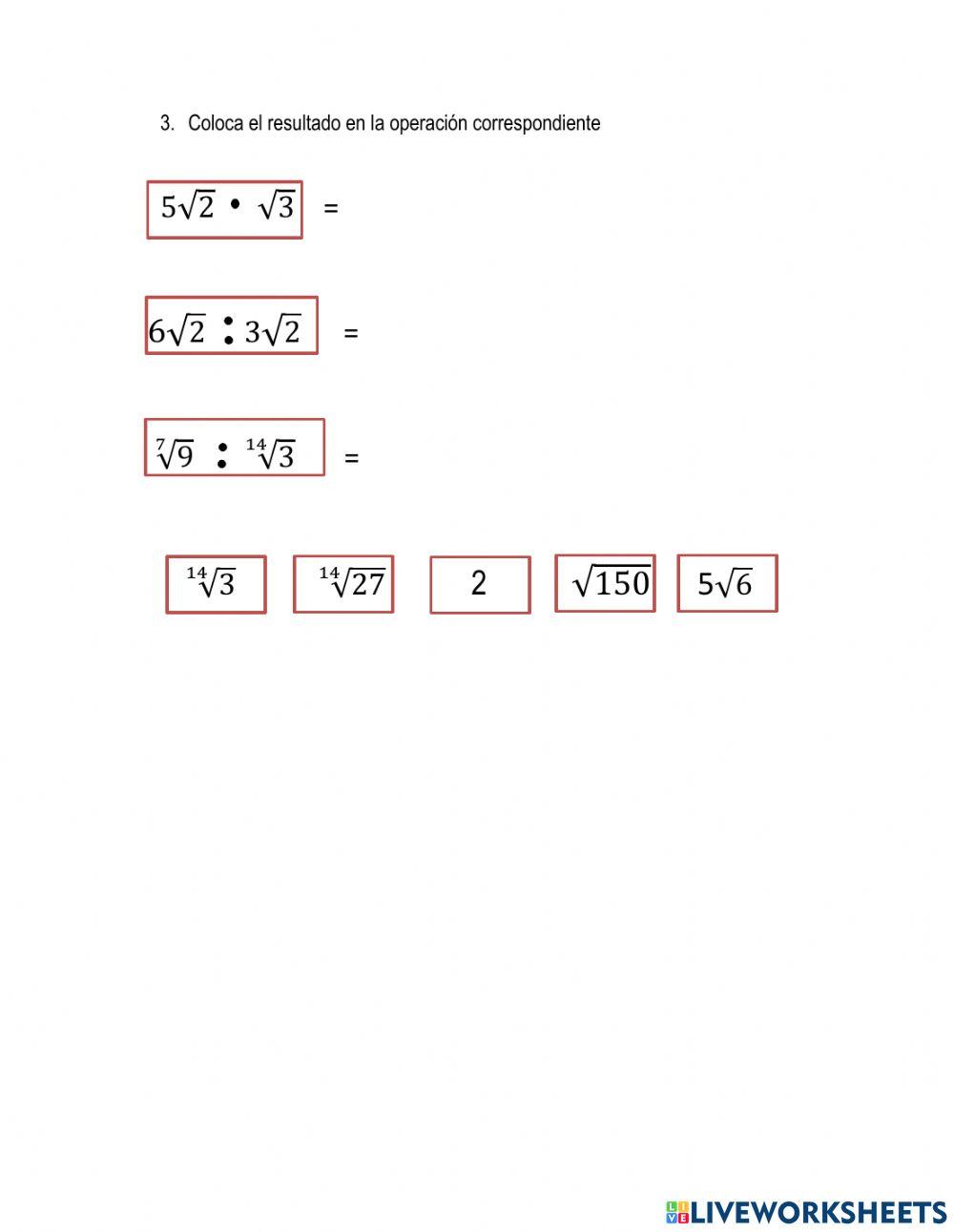 Multiplicación y división con raíces con distinto índice