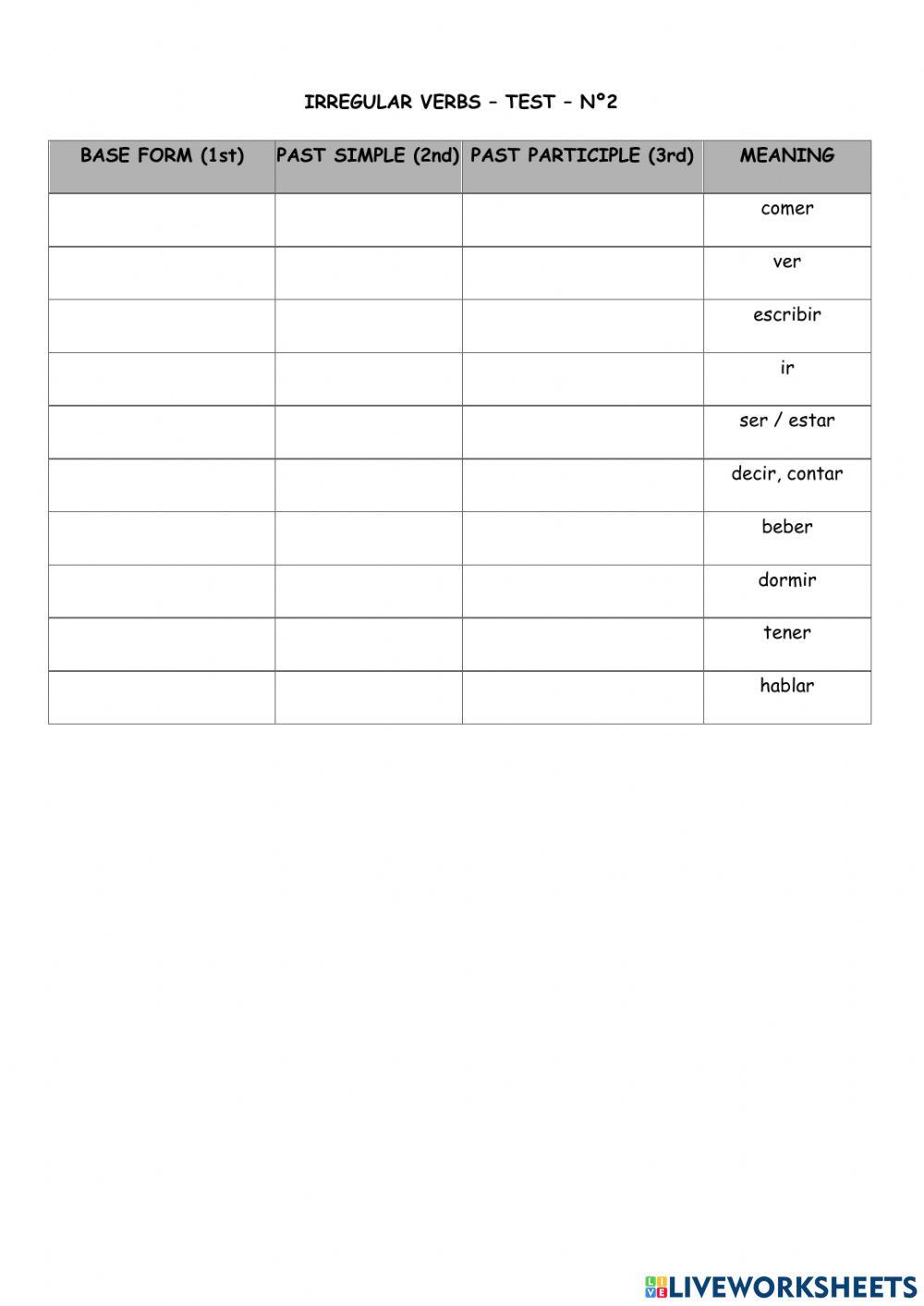Irregular verbs test 2
