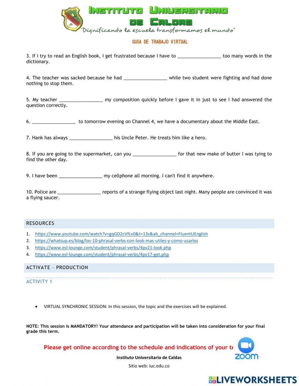 Prasal Verbs LOOK and GET