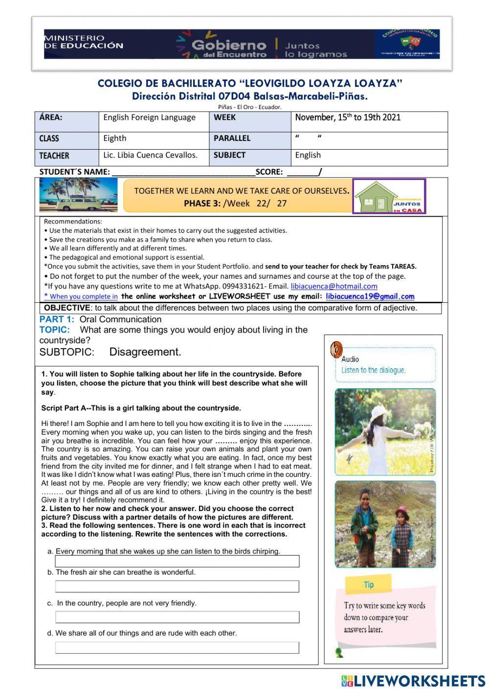 What are some things you would enjoy about living in the countryside?