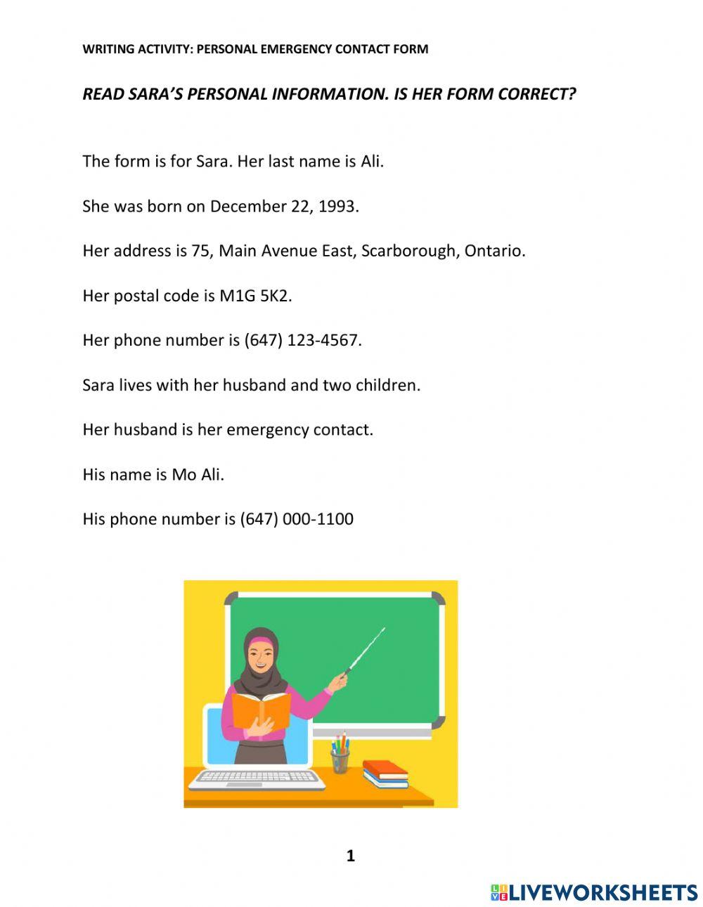 4. Reading an emergency contact form
