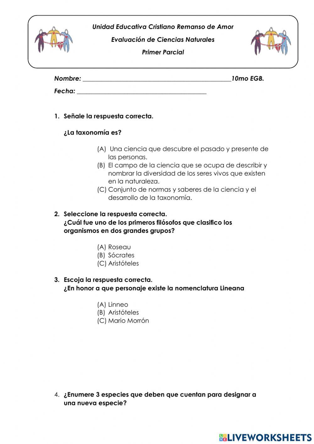 Prueba online exercise for Decimo | Live Worksheets