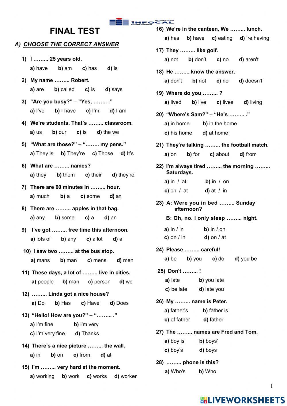 Test final gram free interactive worksheets 5243646