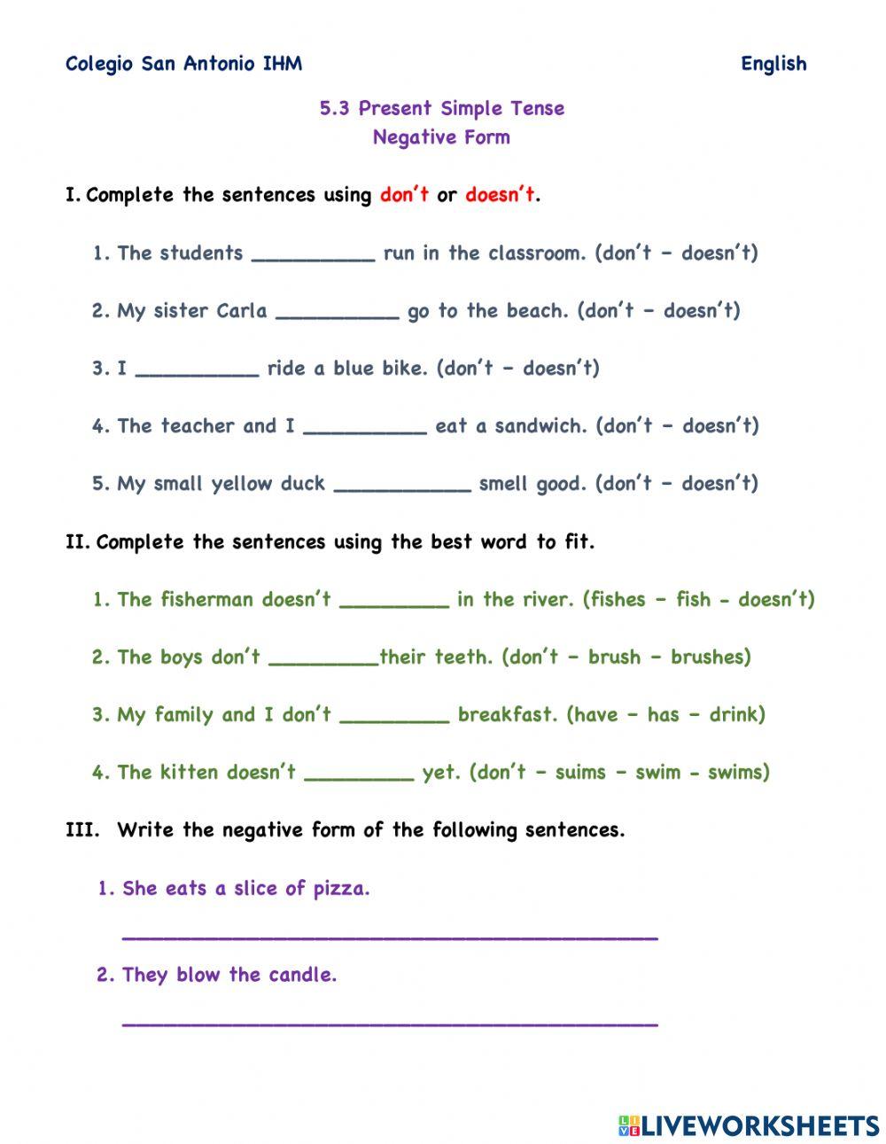 Present Simple Negative