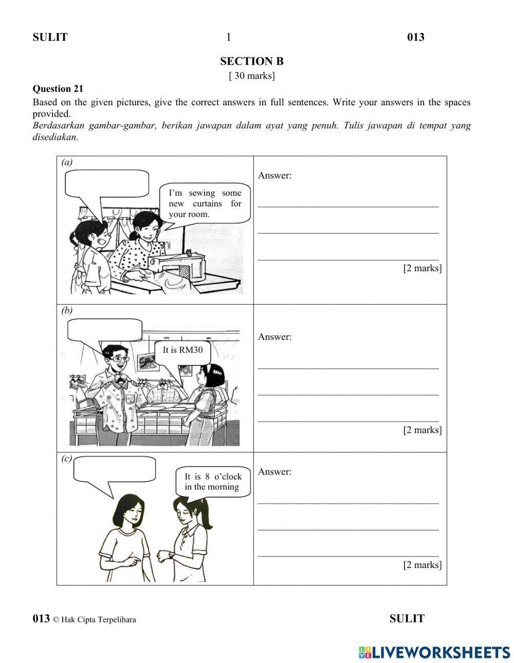 Pentaksiran sumatif bahasa inggeris (bahagian b) tahun 6 2021