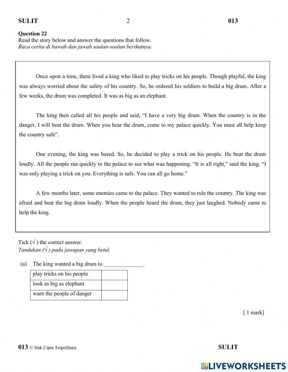 Pentaksiran sumatif bahasa inggeris (bahagian b) tahun 6 2021