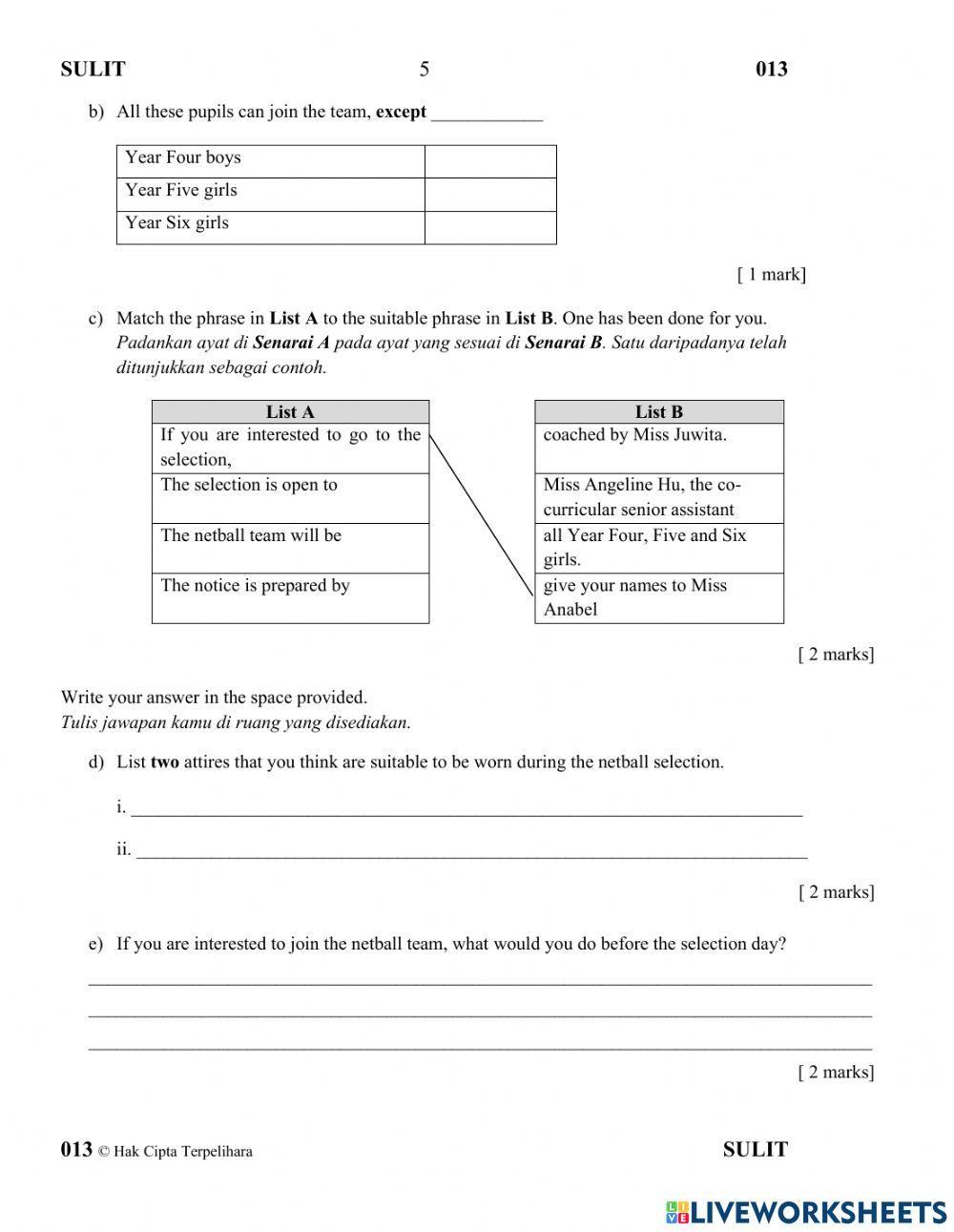 Pentaksiran sumatif bahasa inggeris (bahagian b) tahun 6 2021