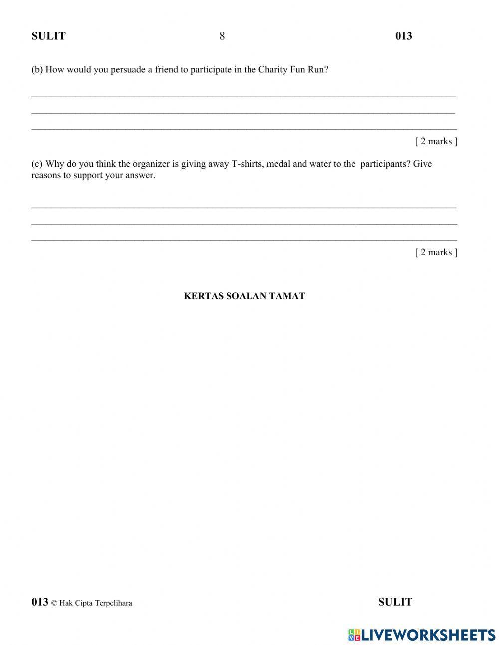 Pentaksiran sumatif bahasa inggeris (bahagian b) tahun 6 2021