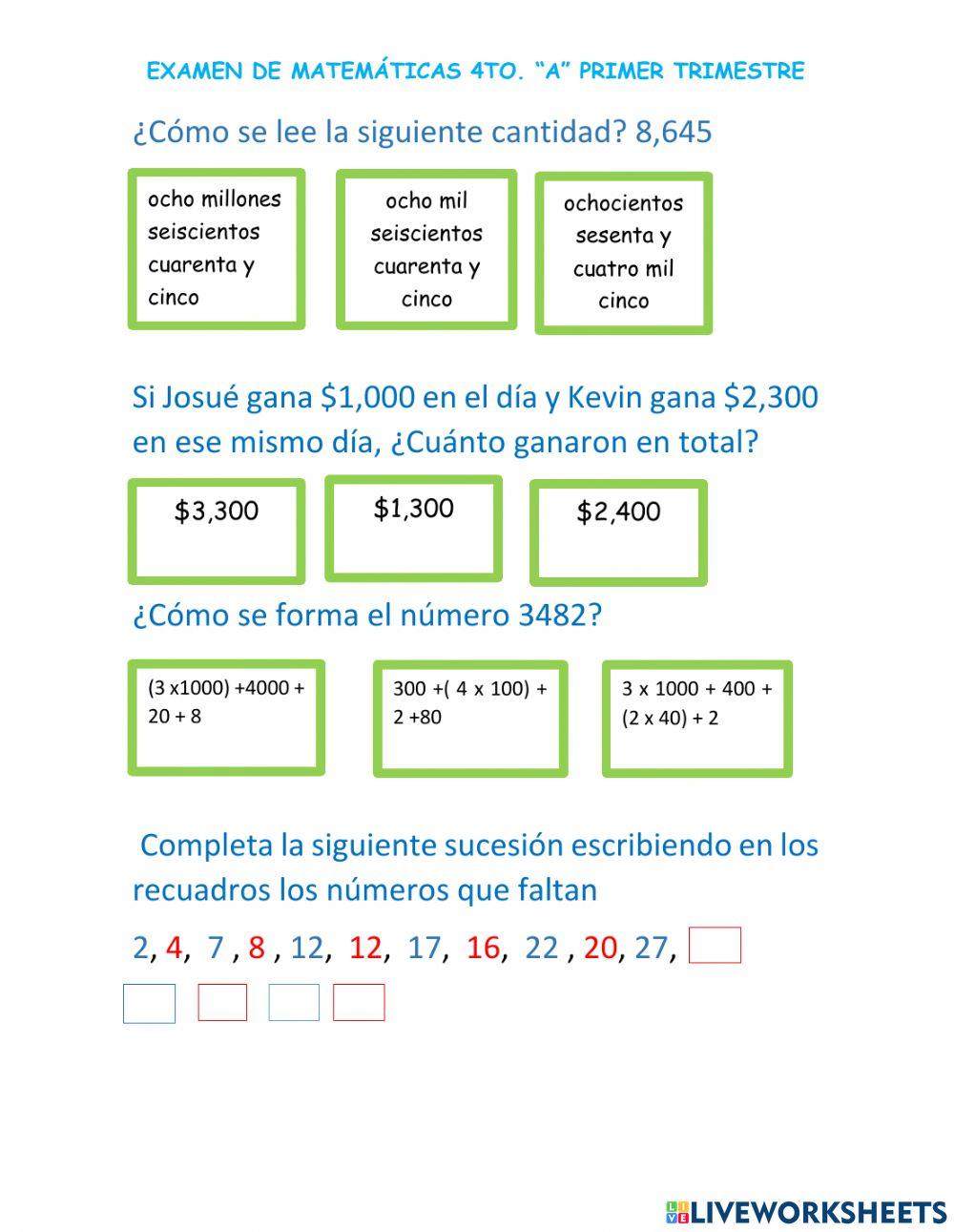 Examen trimestre 1 MATE
