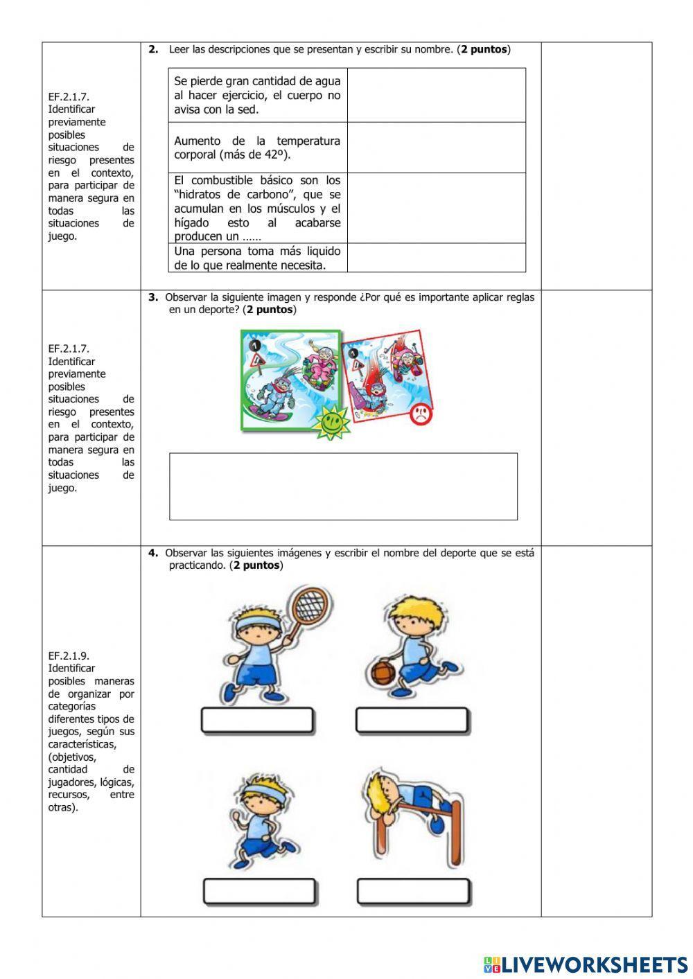 Evaluación del Primer Parcial de Educación Física del Segundo Quimestre