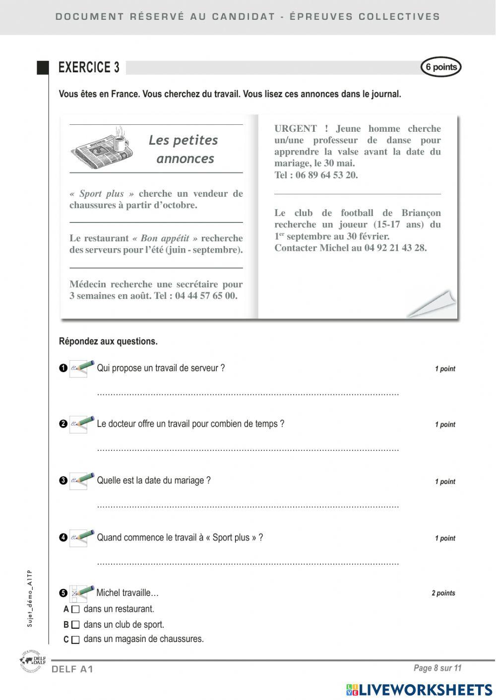 delf-a1-sujet-1-online-exercise-for-live-worksheets