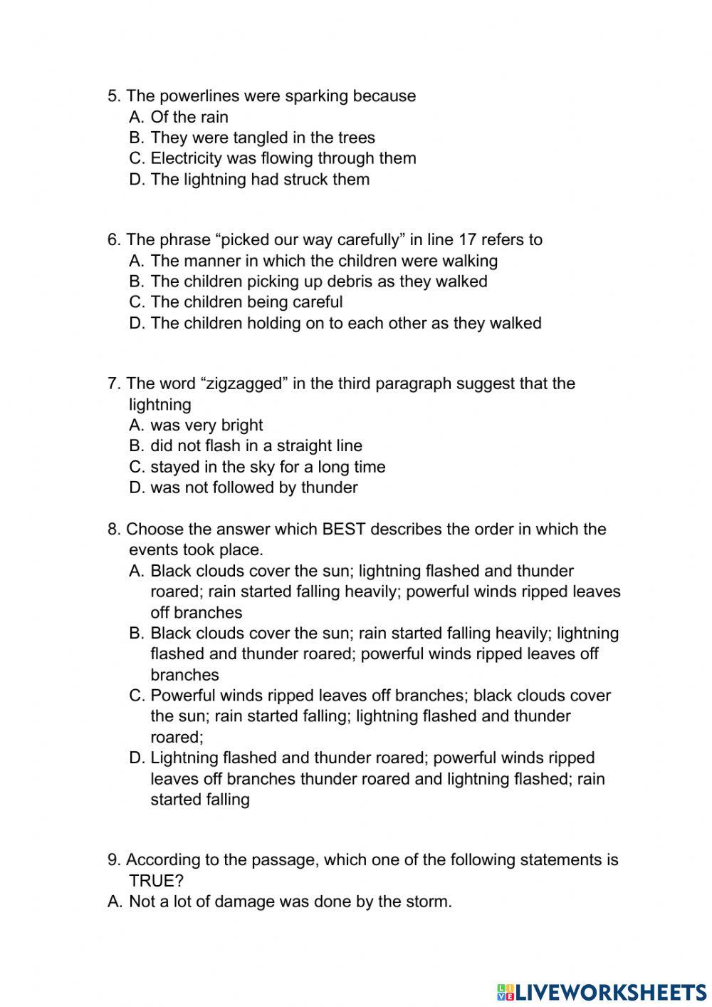 Bad Weather- Reading Comprehension