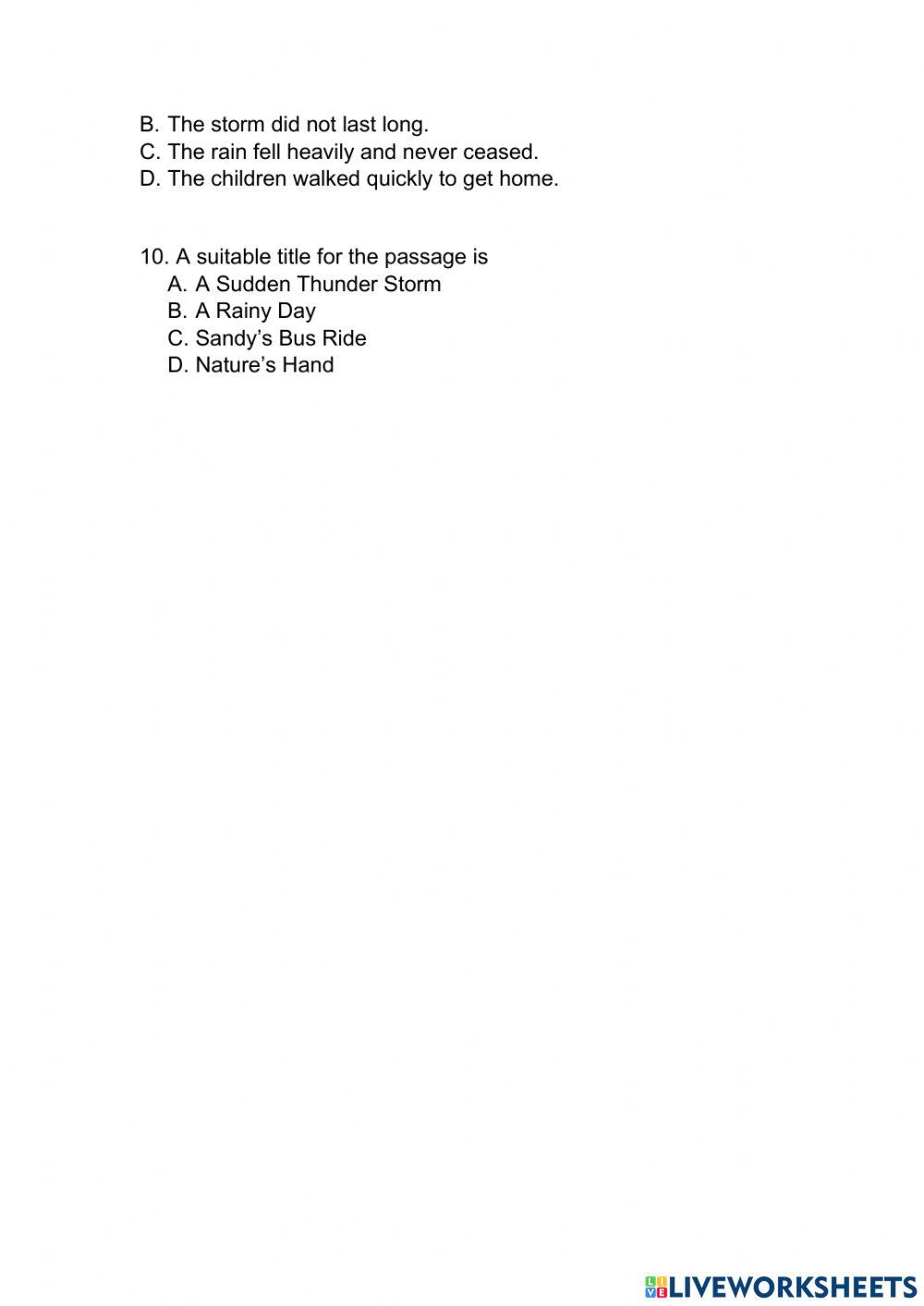 Bad Weather- Reading Comprehension