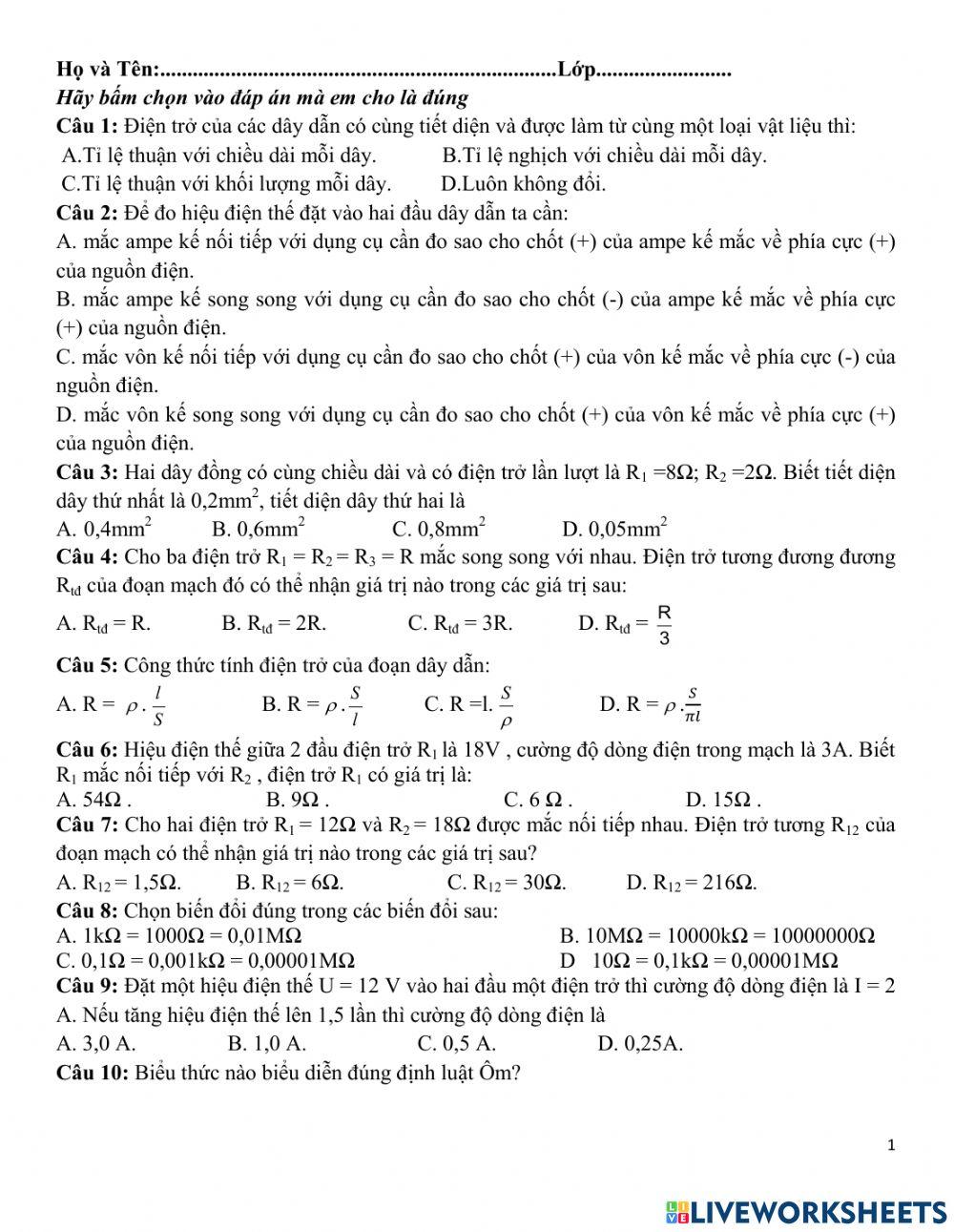 Kiểm tra 15 phut lop 9
