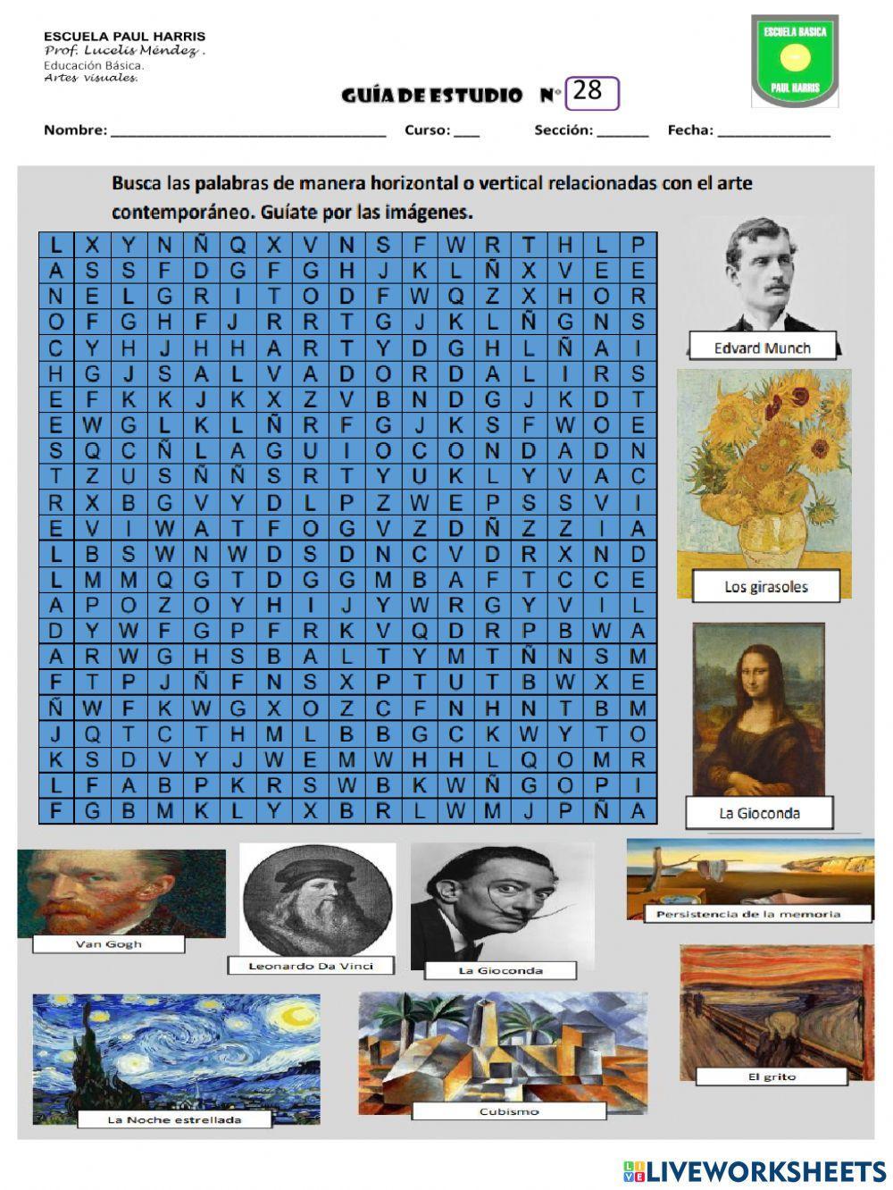 Guía 28. artistas. sopa de letras