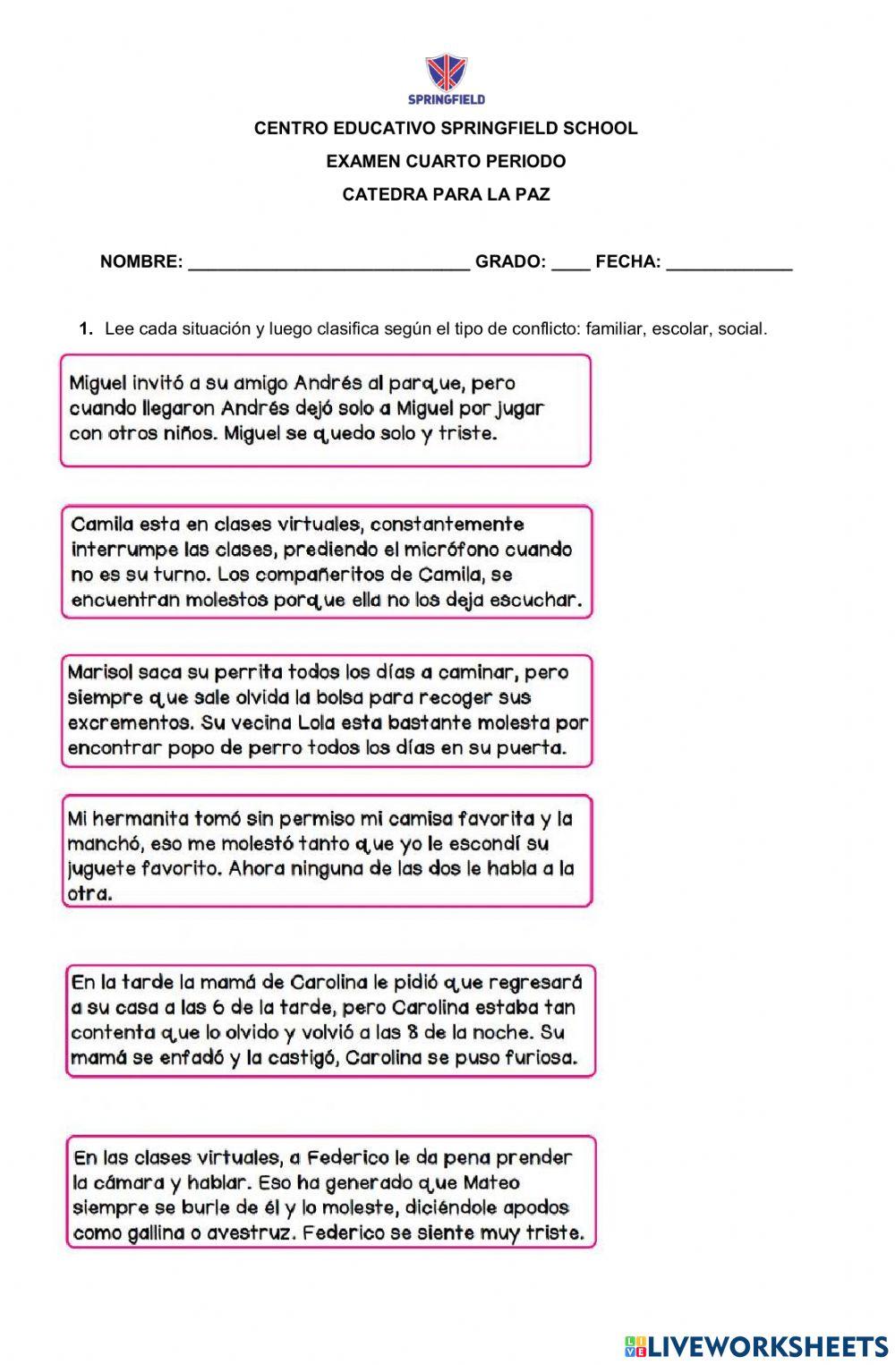 Examen catedra para la paz