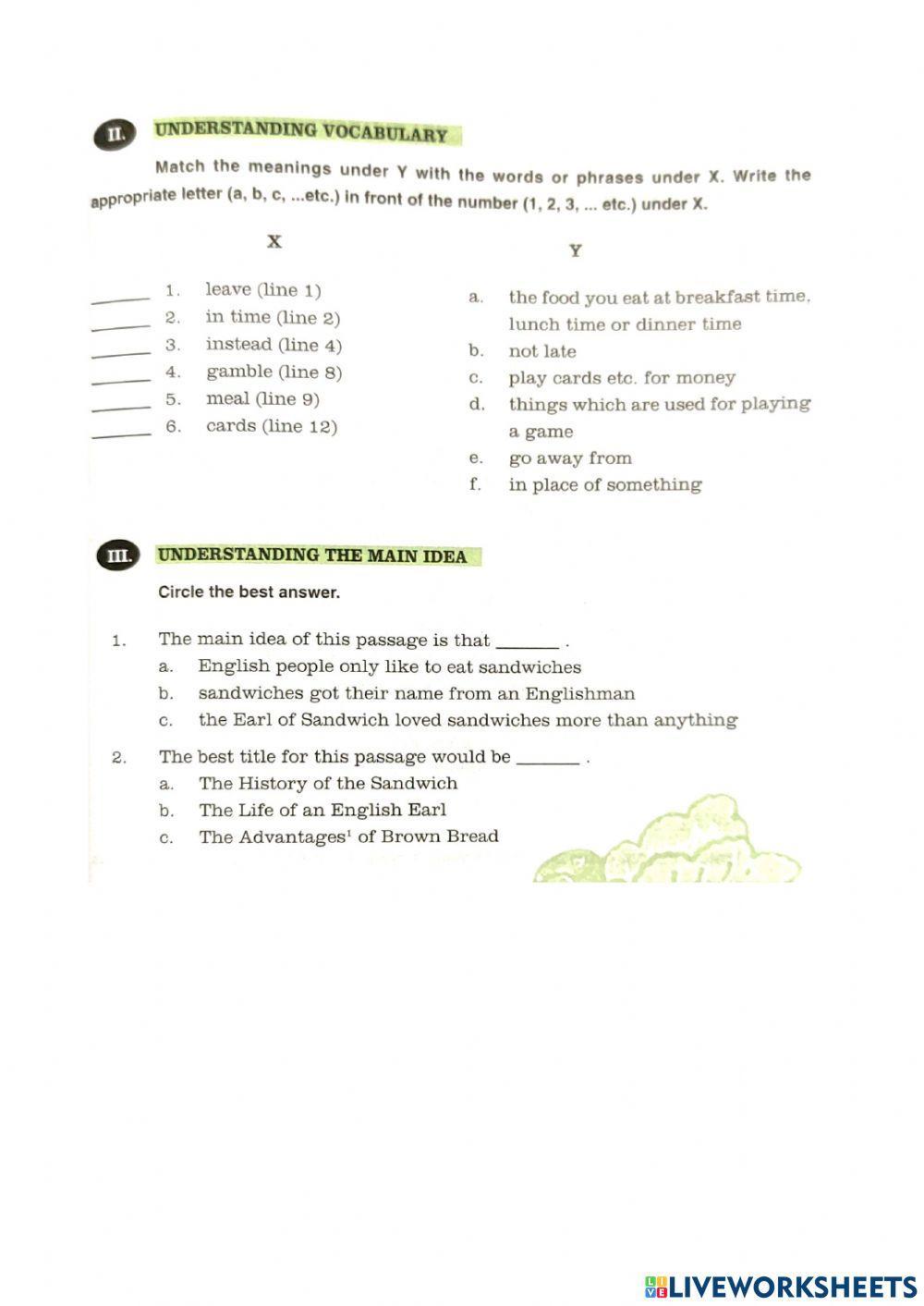 Reading : Sandwiches