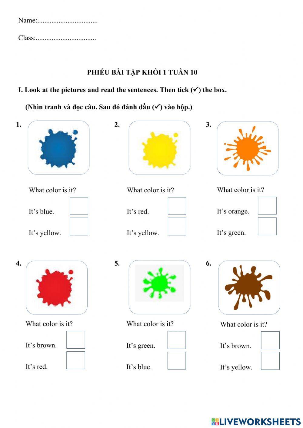 Phiếu bài tập khối 1 tuần 10