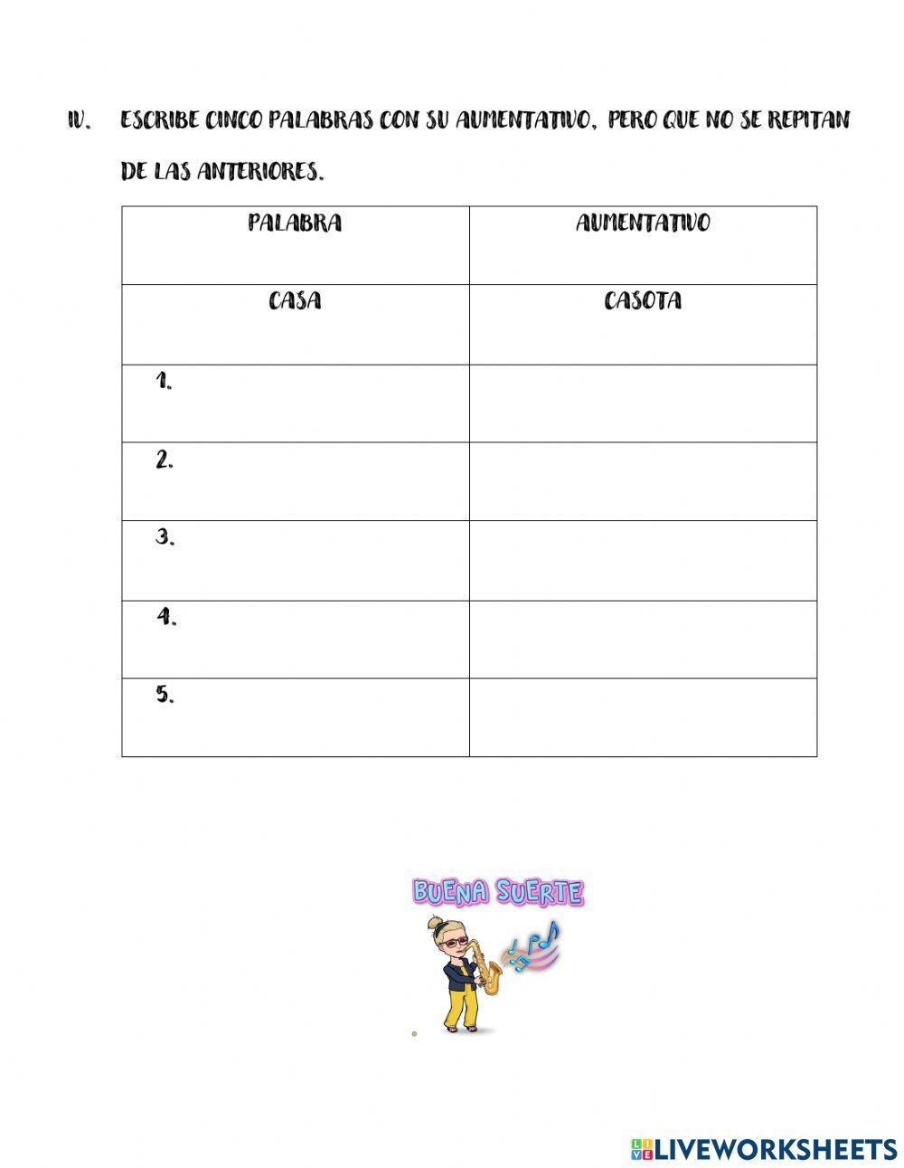 Palabras aumentativas Palabras aumentativas
