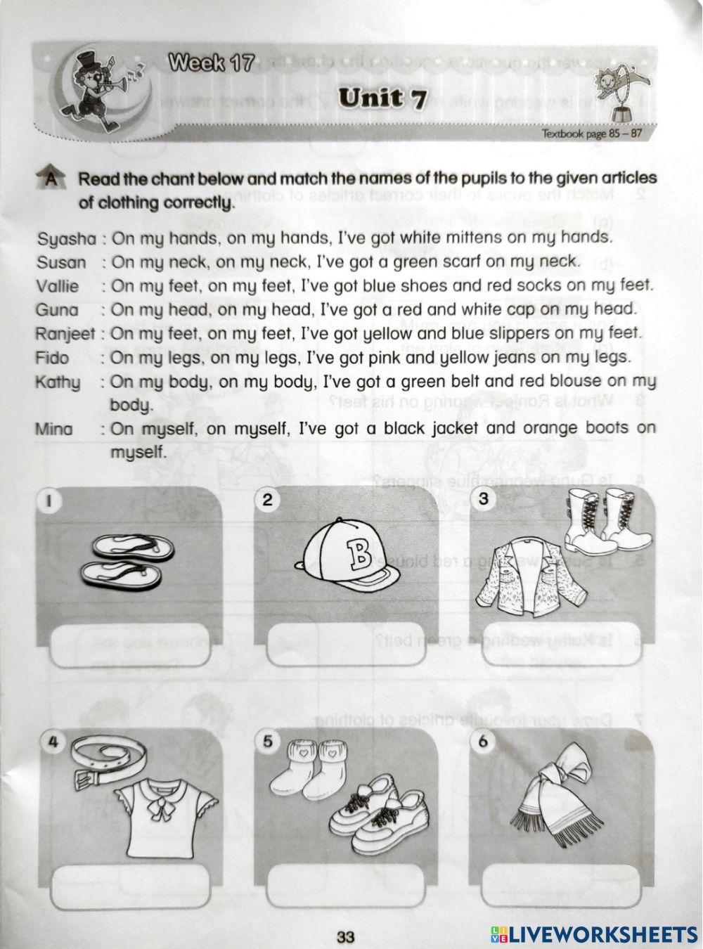 CEFR Year 2 Unit 7: Get Dressed!-Read and Answer