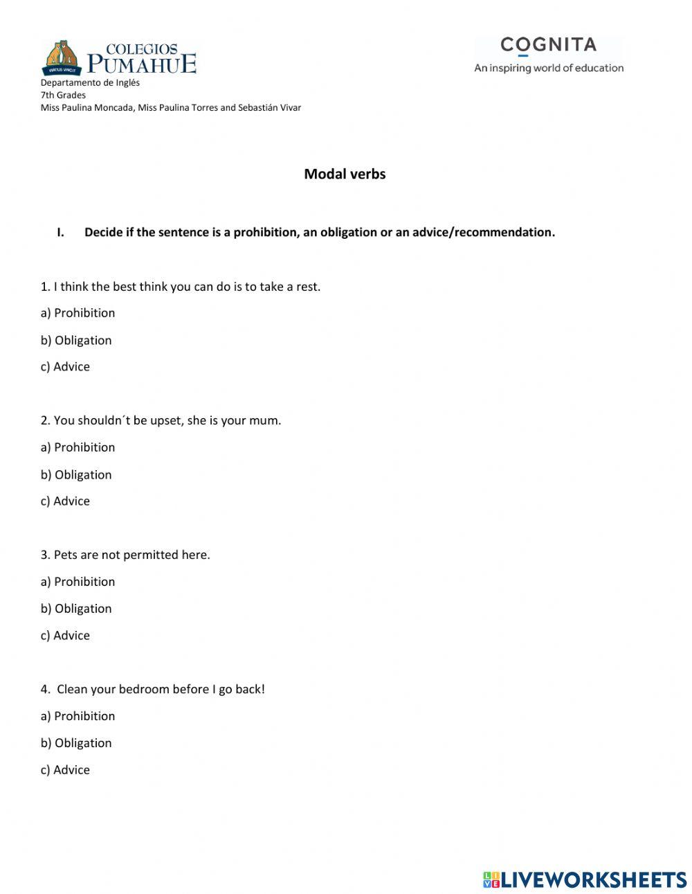 Prohibitions, obligations and advices