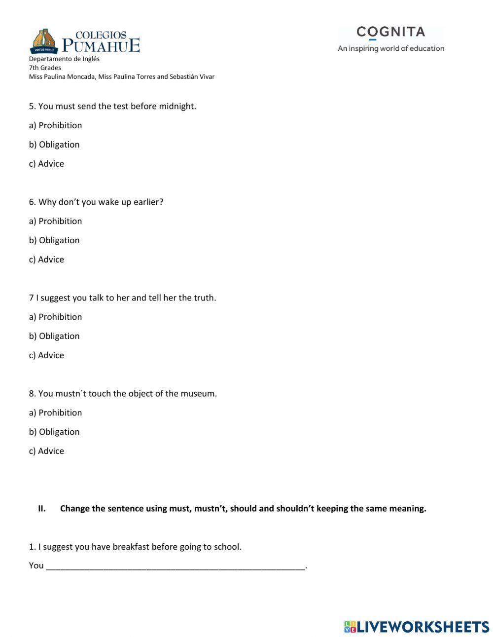 Prohibitions, obligations and advices