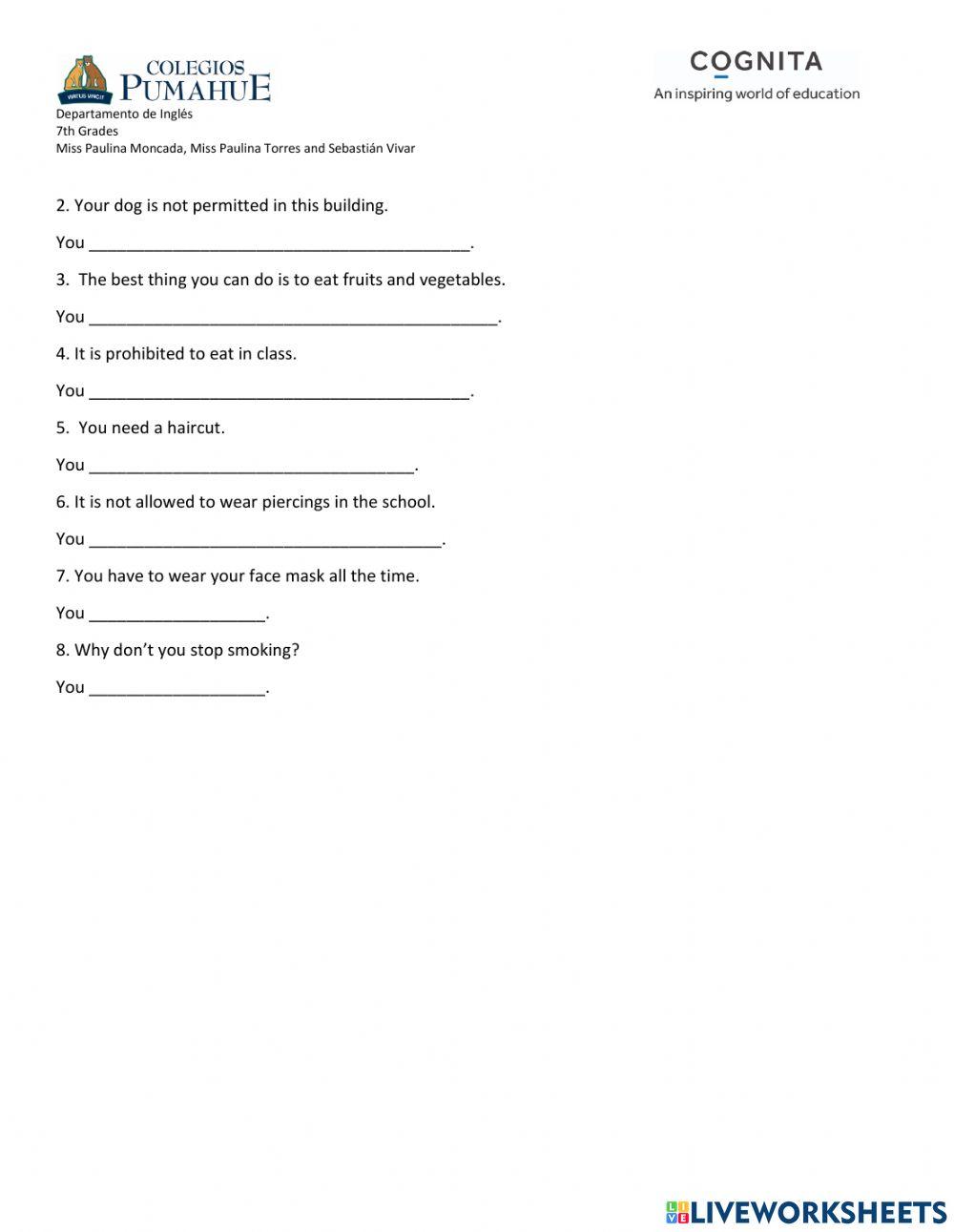 Prohibitions, obligations and advices