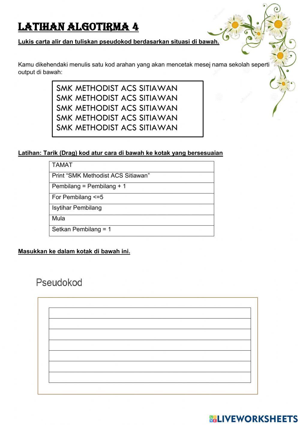 Latihan Algoritma 3 Pseudokod Worksheet Live Worksheets Latihan Algoritma 3 Pseudokod Worksheet Live Worksheets