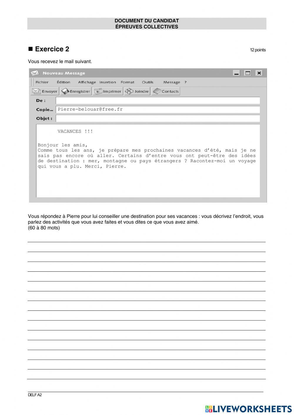 DELF A2 : Sujet 4