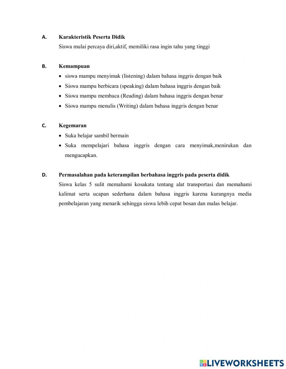 E-LKPD Bahasa Inggris -Transportation-