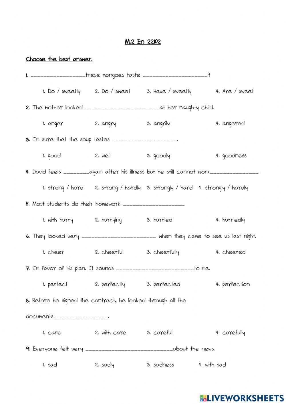 Adjective Vs Adverb interactive worksheet Live Worksheets