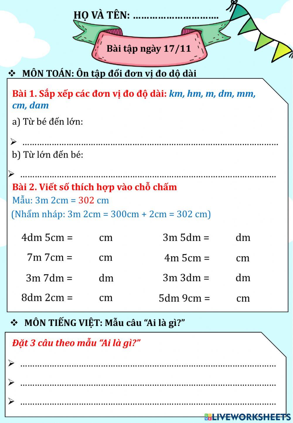 Bài tập ngày 17.11 - Lớp 3.2