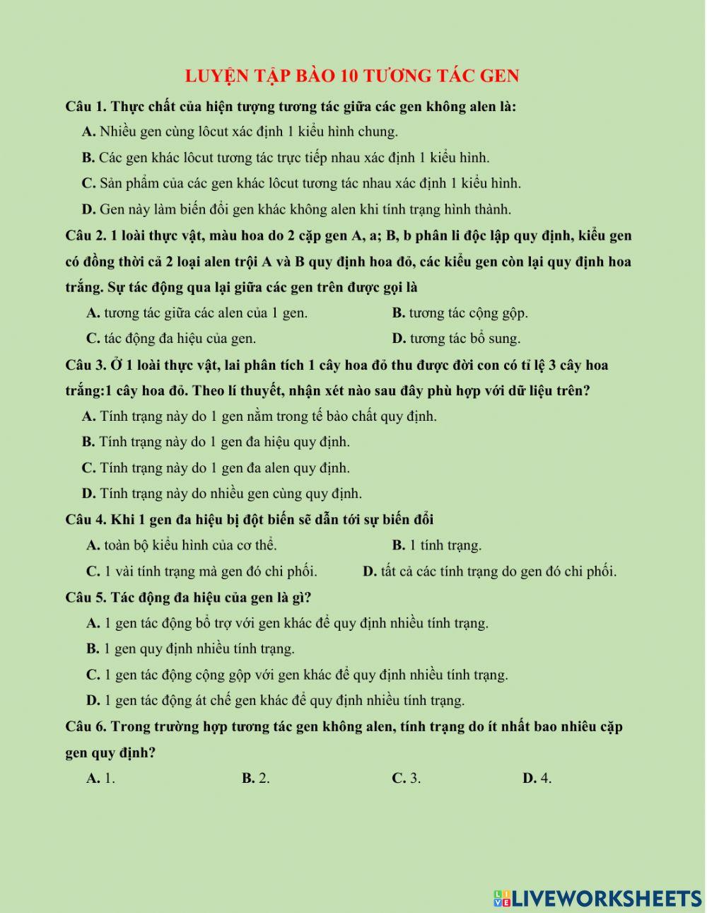 Ôn tập tương tác gen