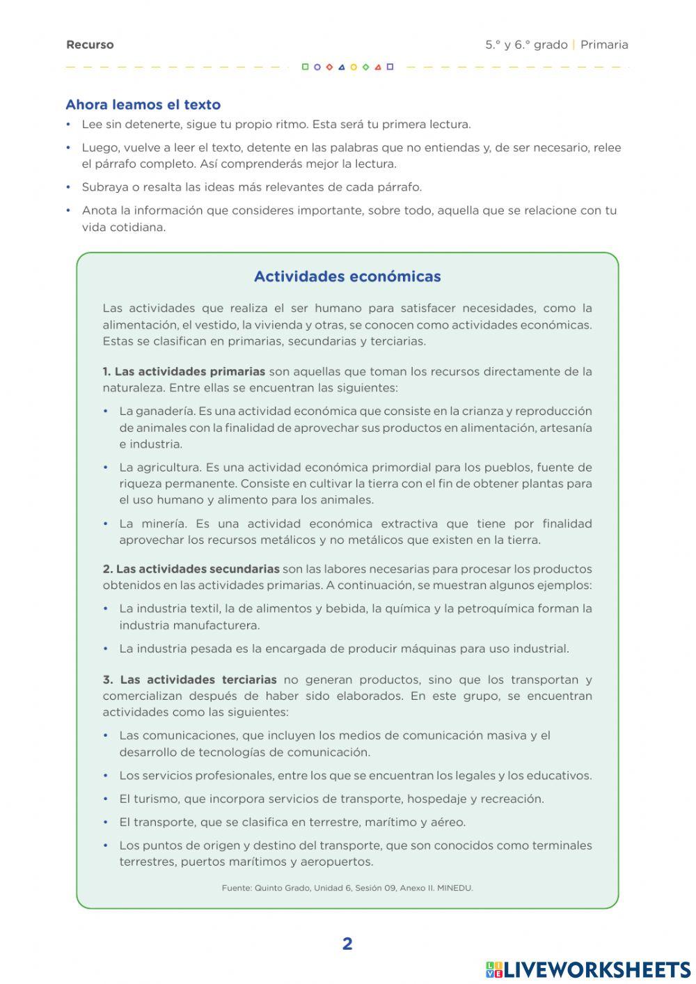 Tipos de actividades económicas del peru