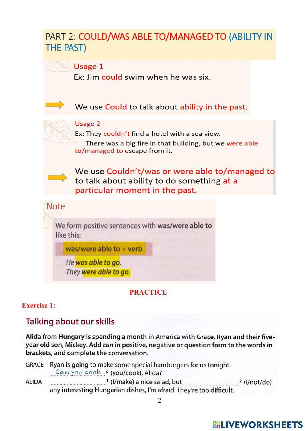 Can-Could-Was able to-Managed to