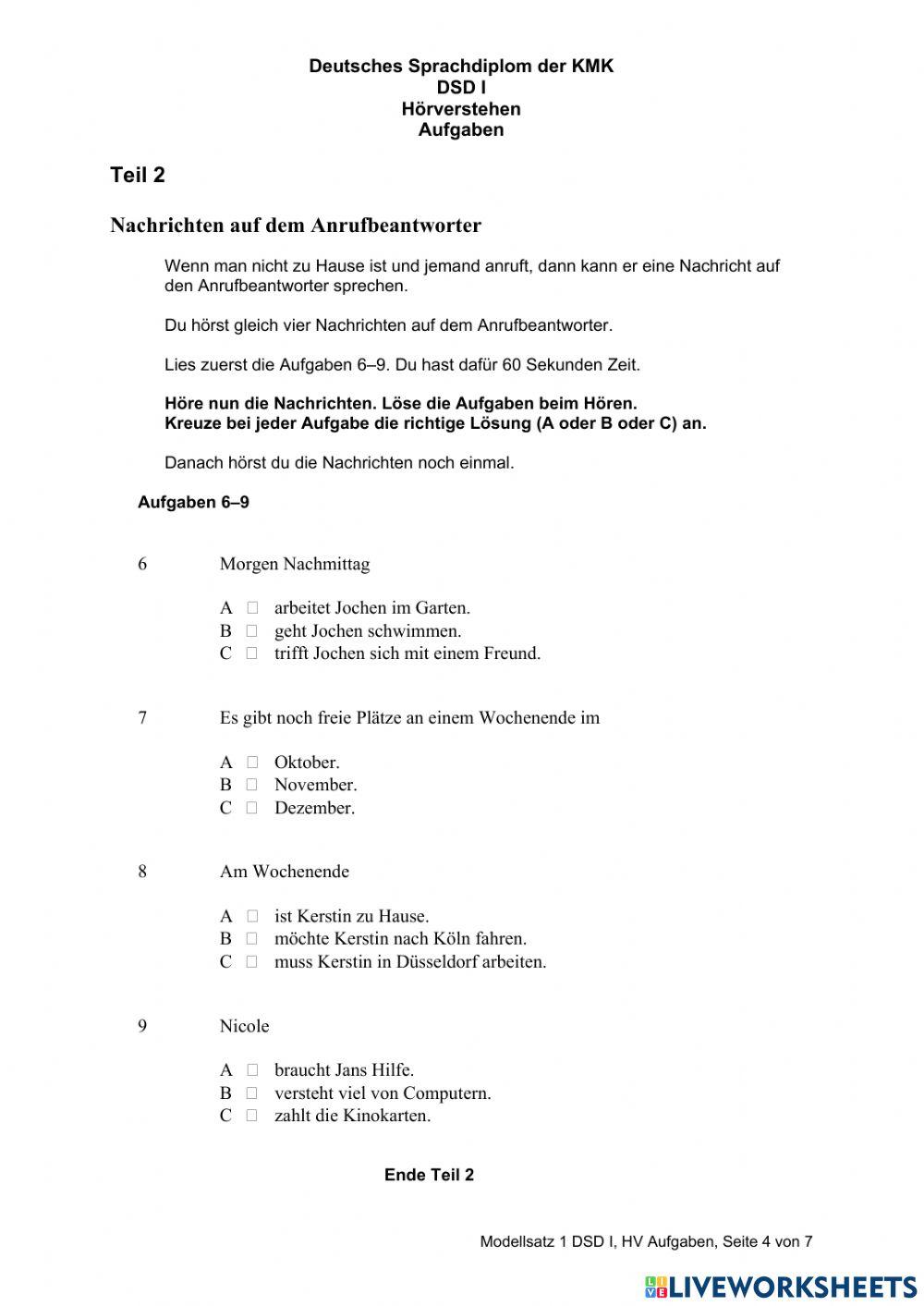 Hörverstehen DSD Modellsatz 1