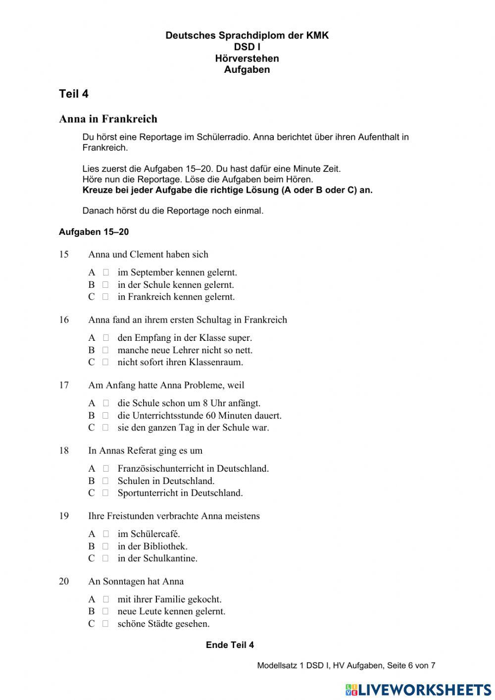 Hörverstehen DSD Modellsatz 1