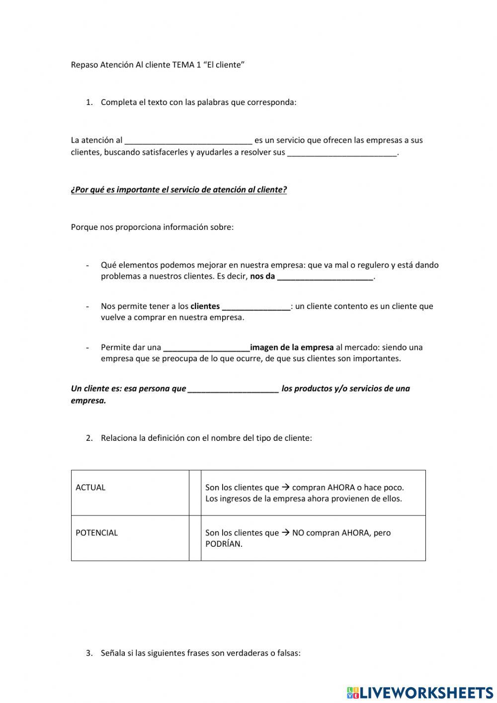 Repaso atención al cliente t1 Repaso atención al cliente t1