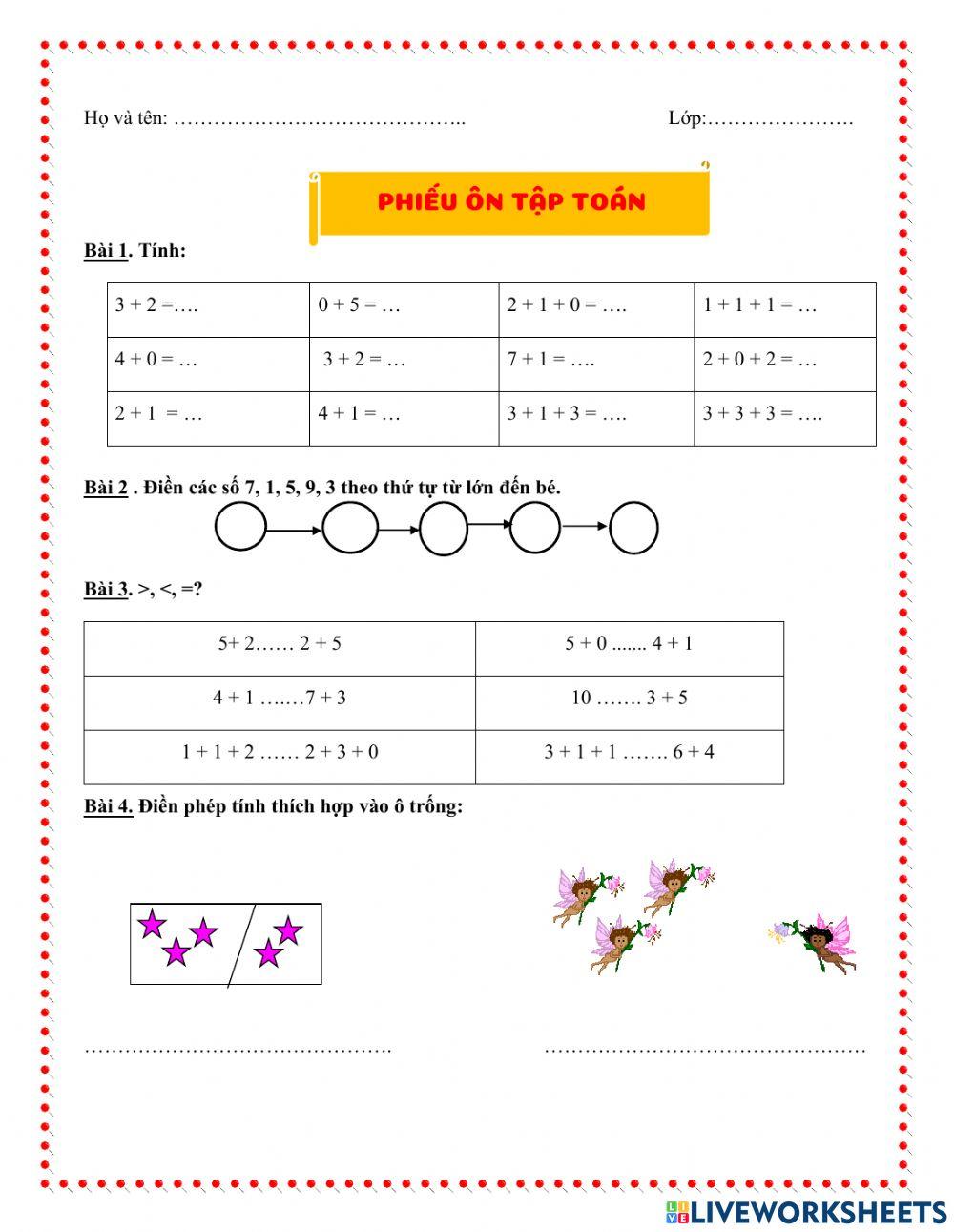 Phiếu ôn tập Toán