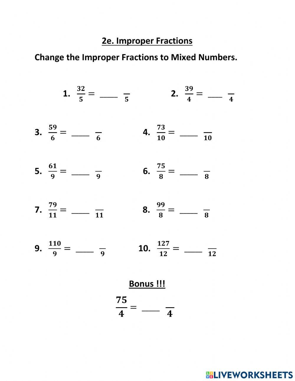 2e. Improper Fractions