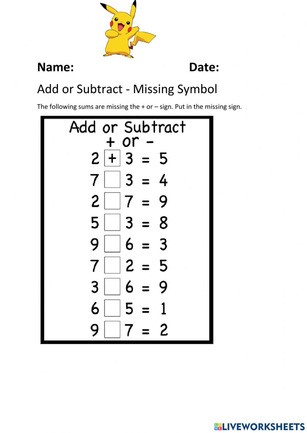 Add or Subtract Missing Symbol 1