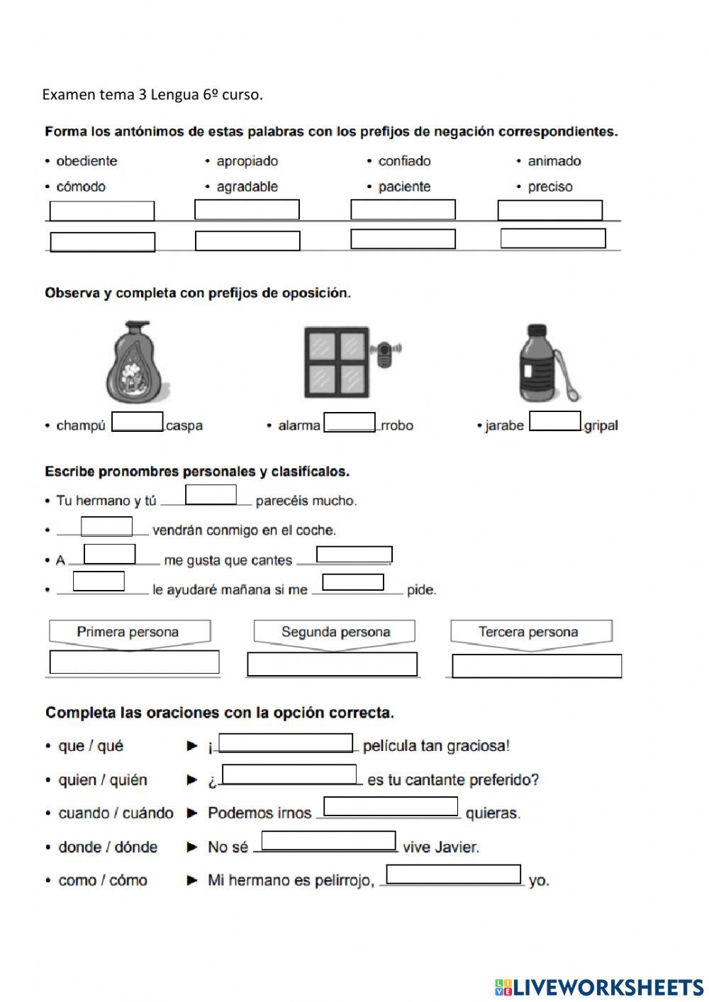 Examen tema 3 lengua