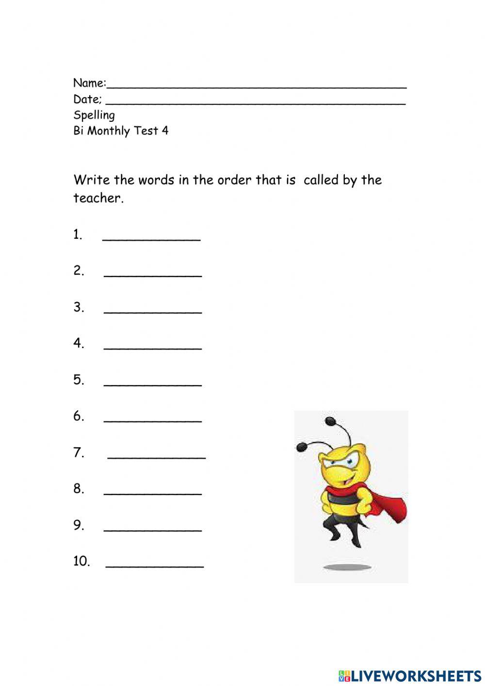 Bi-Monthly Spelling Test 4