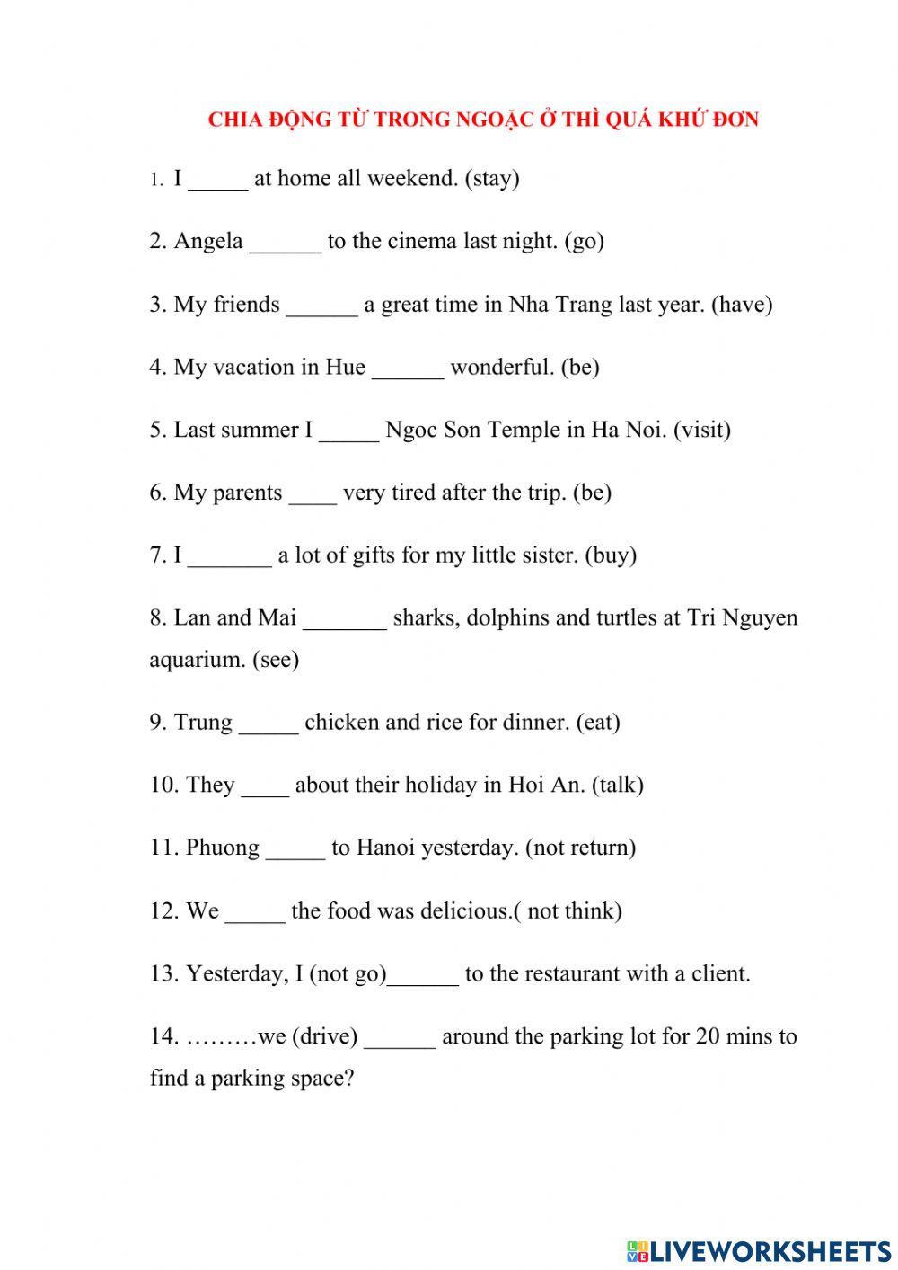 Past simple online exercise for 4 live worksheets