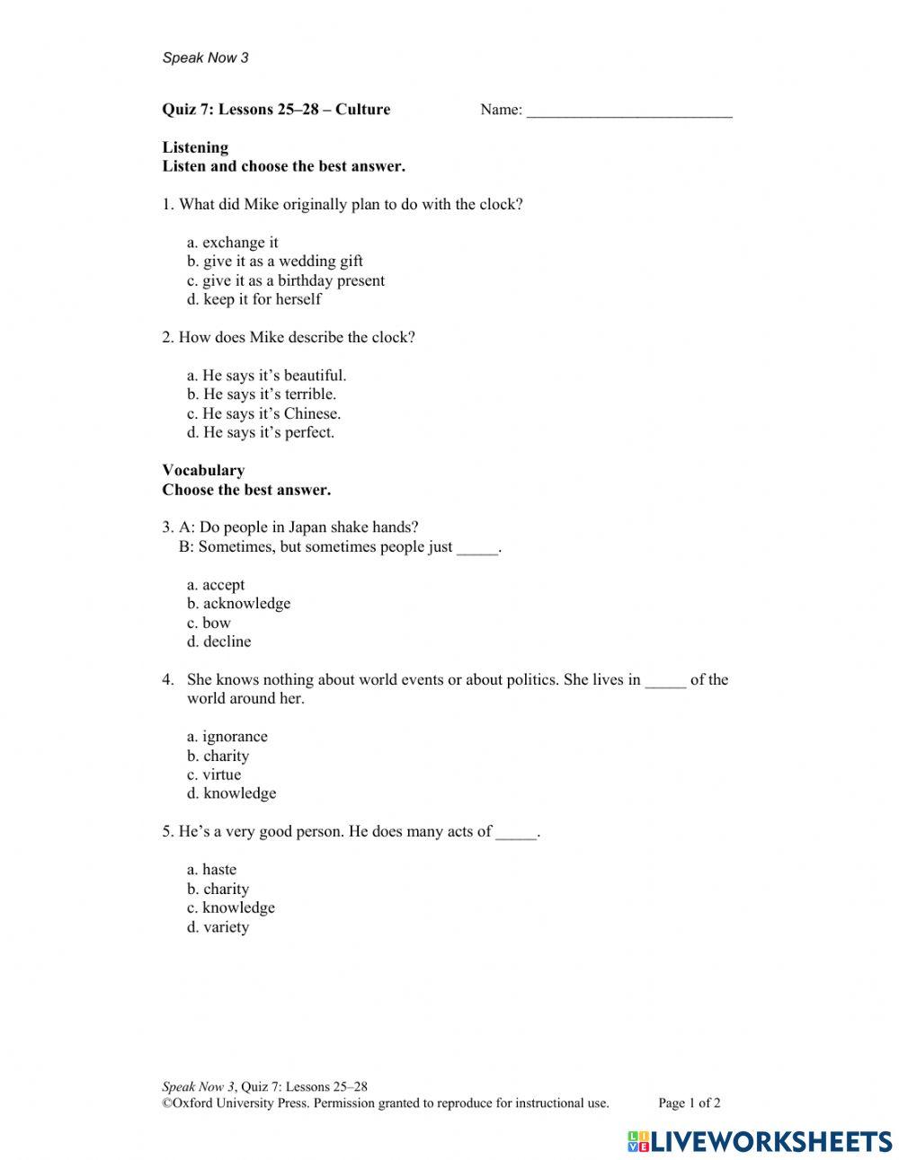 SS.Adult.S.3.7 online exercise for | Live Worksheets